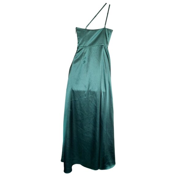AZAZIE Green Satin One-Shoulder Midi Dress With Adjustable Straps - Picture 14 of 16